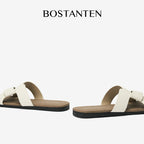 BOSTANTEN LuxChoco Coco Sandal Flat Wanita Slide Cross Strap Minimalis Nyaman Untuk Harian