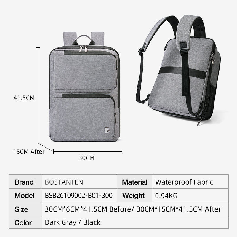 Bostanten Dualpack Bag Tas Ransel Pria Expandable Tas Laptop Anti Air untuk Kerja Bisnis Sekolah Kuliah