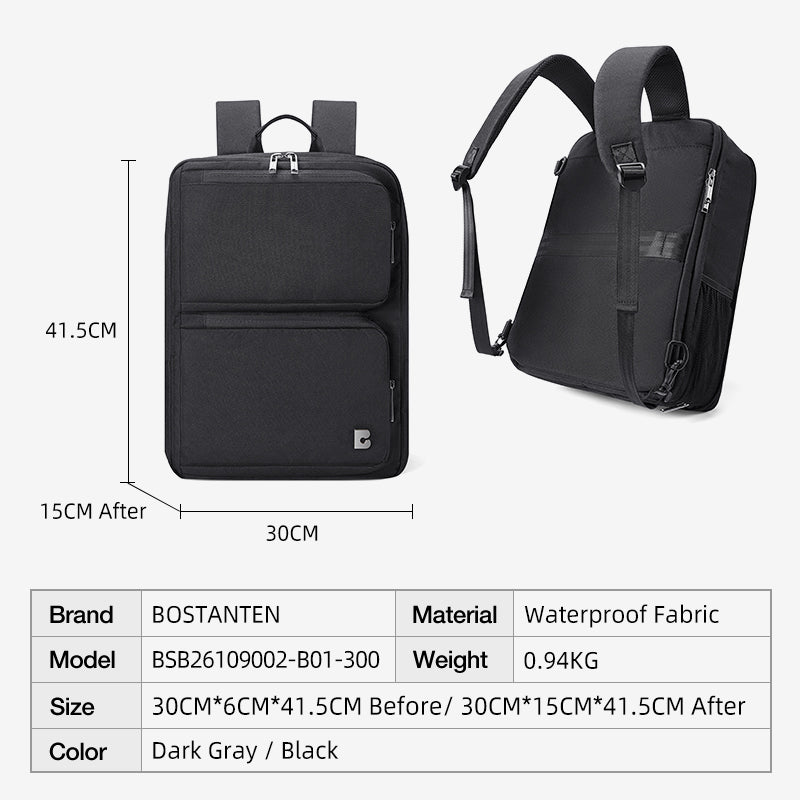 Bostanten Dualpack Bag Tas Ransel Pria Expandable Tas Laptop Anti Air untuk Kerja Bisnis Sekolah Kuliah