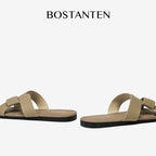 BOSTANTEN LuxChoco Coco Sandal Flat Wanita Slide Cross Strap Minimalis Nyaman Untuk Harian