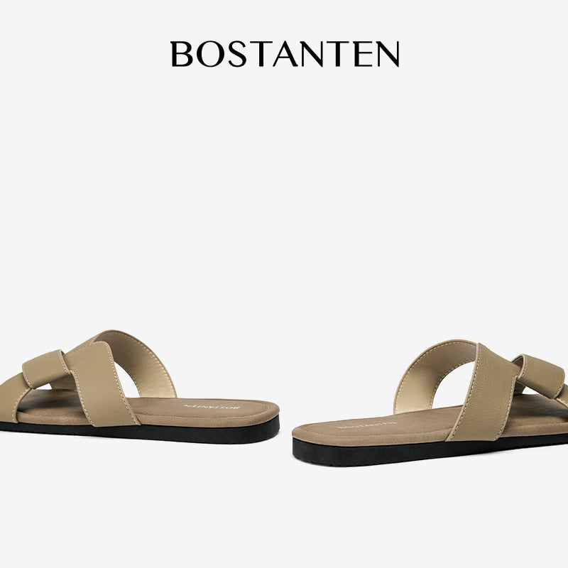 BOSTANTEN LuxChoco Coco Sandal Flat Wanita Slide Cross Strap Minimalis Nyaman Untuk Harian