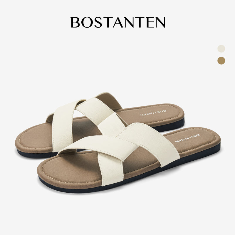BOSTANTEN LuxChoco Coco Sandal Flat Wanita Slide Cross Strap Minimalis Nyaman Untuk Harian
