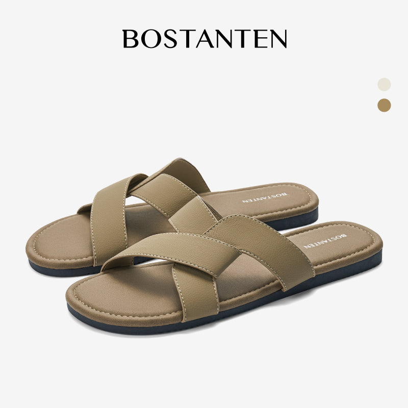 BOSTANTEN LuxChoco Coco Sandal Flat Wanita Slide Cross Strap Minimalis Nyaman Untuk Harian