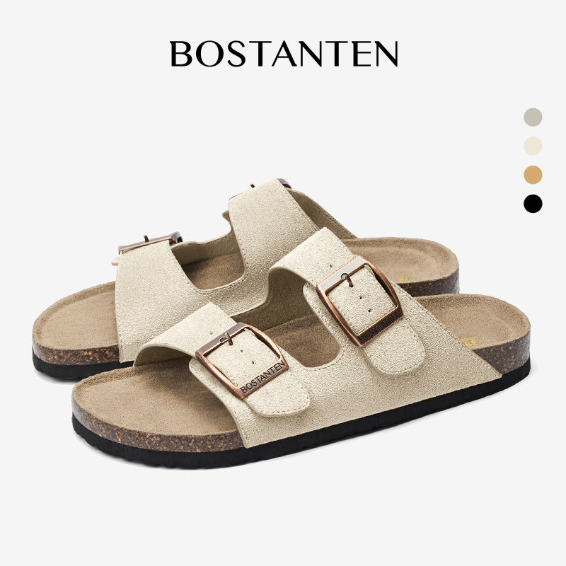 BOSTANTEN Ark Classic Flat Sandal Wanita Sepatu Casual Birken Slide Dua Buckle Umroh Haji Empuk Nyaman Anti Slip