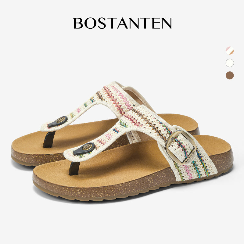 BOSTANTEN Gizeh Shoes Sandal Jepit Thong Velcro Casual Anyaman Cork Footbed Outdoor