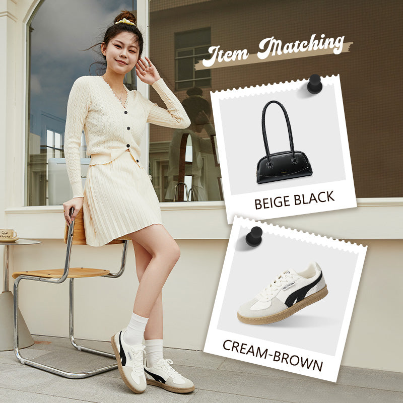 [Christy Shoes] BOSTANTEN Sepatu Kets Ringan dan Nyaman – Desain Kasual Anti Selip Warna Krem & Hitam