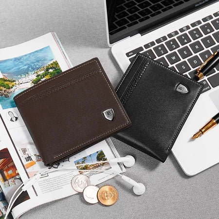BOSTANTEN Dompet Pria Fashion Garis Horizontal PU Coklat/Hitam Wallet